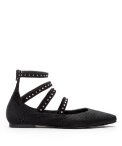 Metallic leather & fur flat shoe