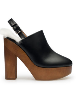 Combined leather high-heel clog